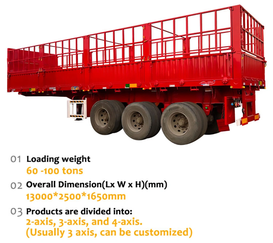 Factory Customzied 30/40tons Drop Sides Side Wall 3/4/5 Axles Semi Trailer for Sale