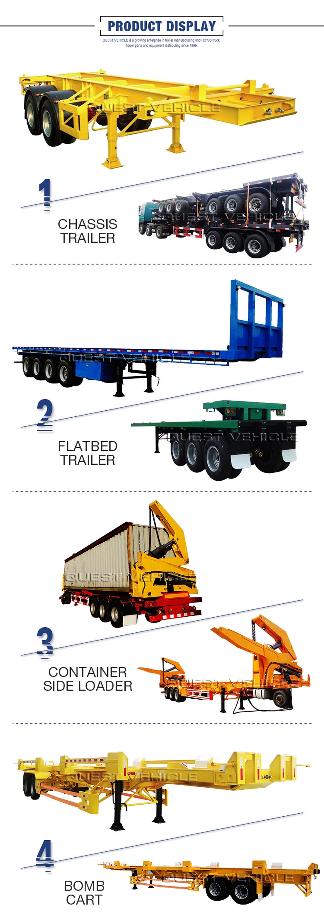 Quest Vehicle 3 Axle Flatbed 40 Ton 40FT Container Semi-Trailer