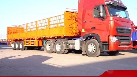 3 Axles 60 T Timber Transport Semi Trailer Side Wall Drop Deck with Column Cargo Trailer
